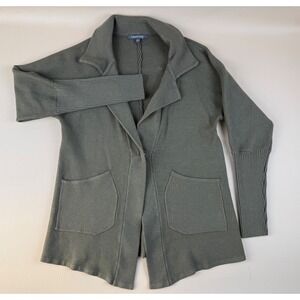 Minimalist Knit Blazer Cardigan Olive Green Snap Pocket Small Laurel Grey